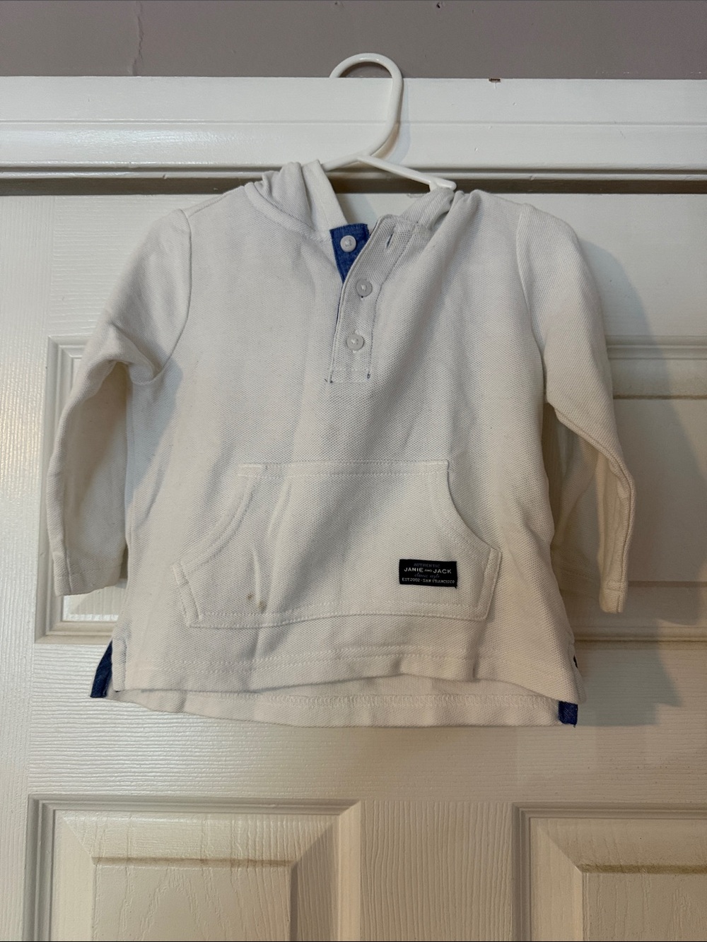 Janie and Jack Cream Hooded Pullover with Navy Accents